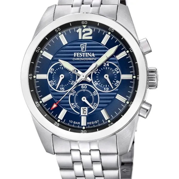 Festina Timeless Chronograph herreur i stål med blå skive